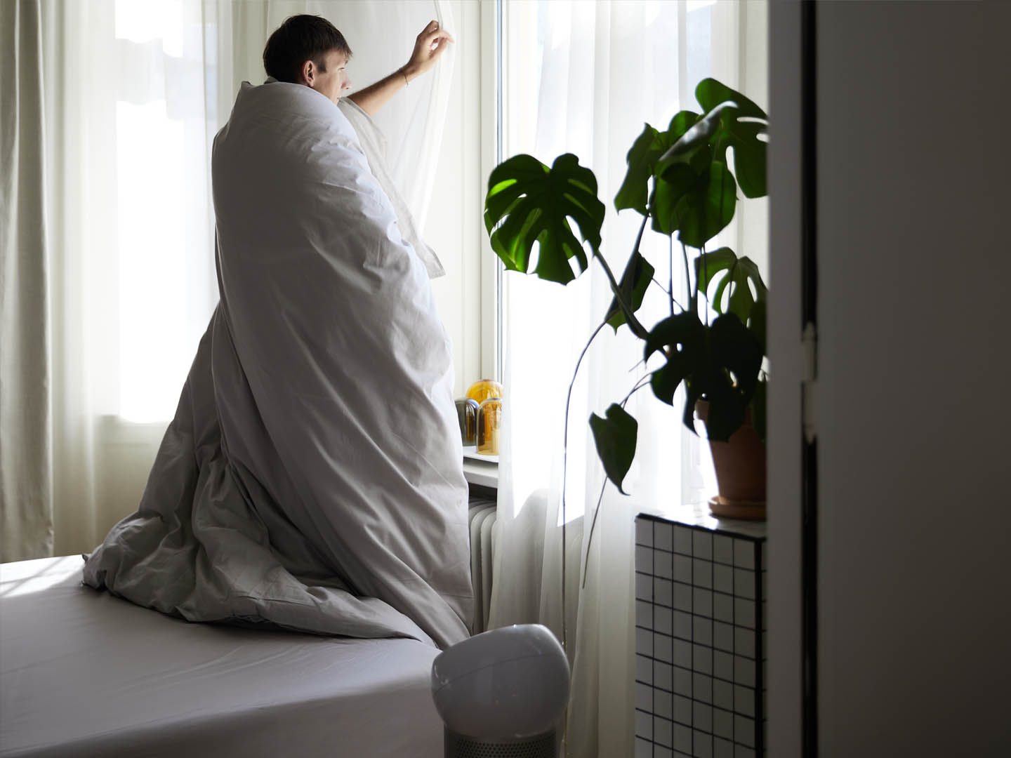 Muotoonommeltu lakana Nejd Percale - Khaki Grey